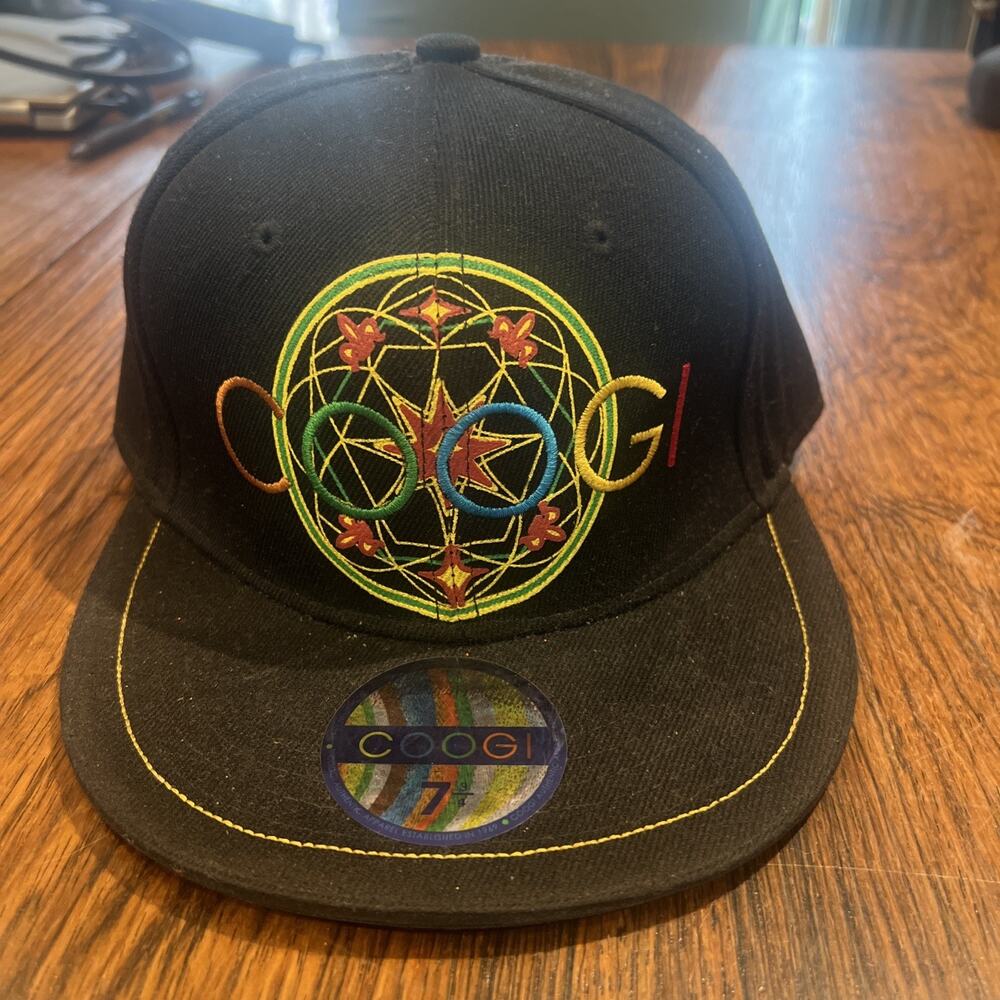 COOGI Embroidered Logo Spellout Fitted Hat Dreamcatcher Y2K Black Size 7 3/4